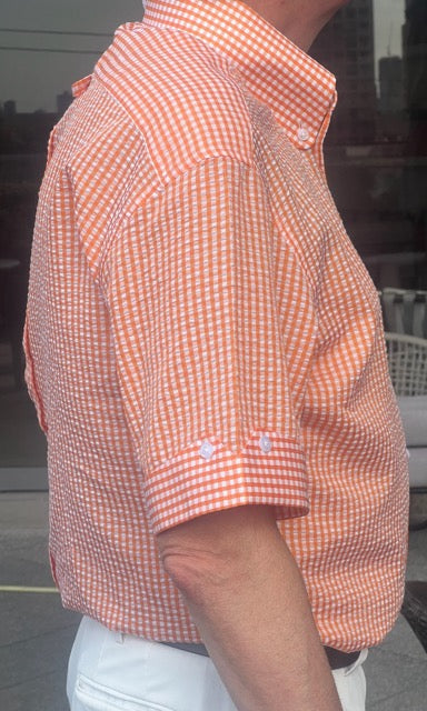 Limited-edition AiBi アイビースタイル Beagle collared button-down short-sleeved shirt 'Seersucker' Orange Gingham SS25